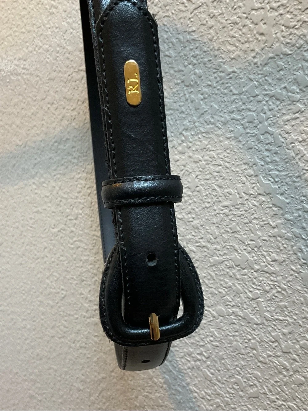 Ralph Lauren Black Leather Belt Strap with Gold RL Accent